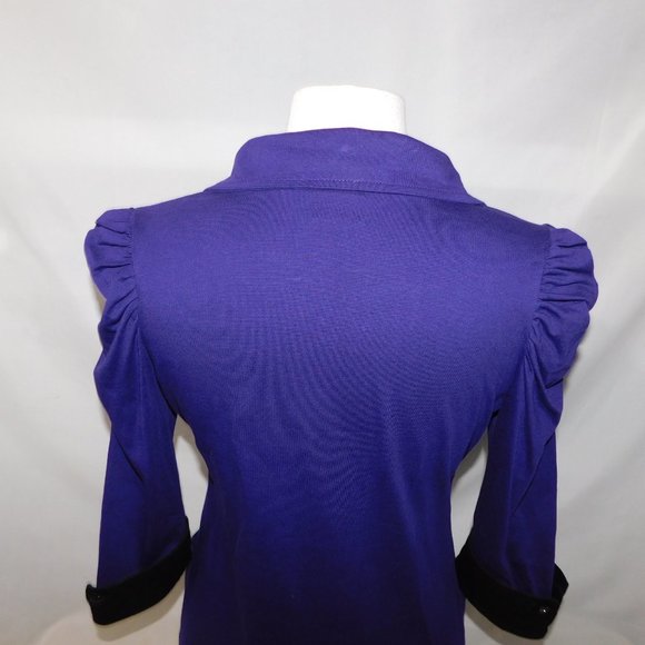 Schwiing Womens M Purple Black 3/4 Sleeve Puff Shoulder Light Blazer Jacket - Picture 10 of 13